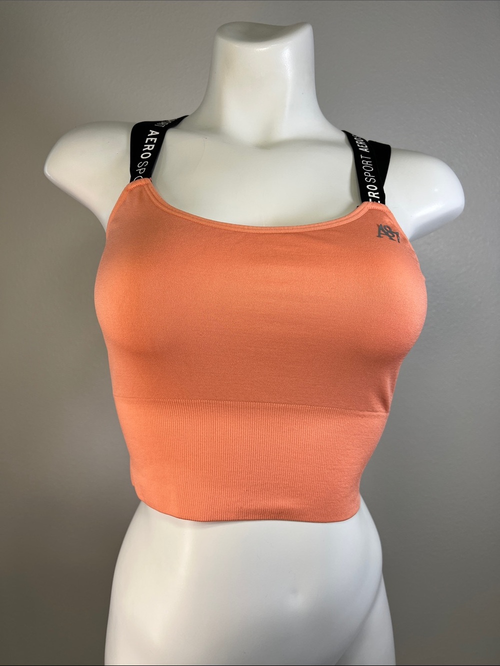 Aeropostale Peach Crop Tank Sports Bra with Black Logo Straps LARGE